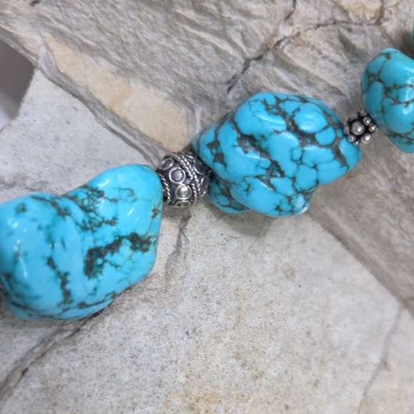 Genuine Turquoise and Sterling Silver Beaded Necklace - Picture 6 of 10